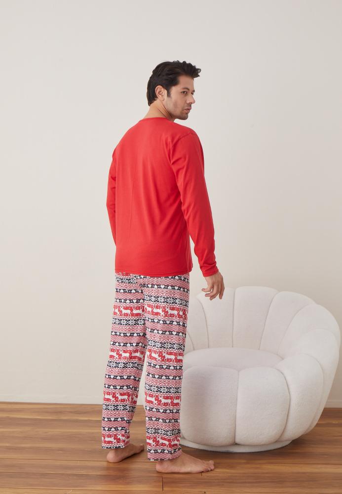 Pijama barbat Craciun maneca lunga pantaloni lungi rosu Herry Xmas ENGROS